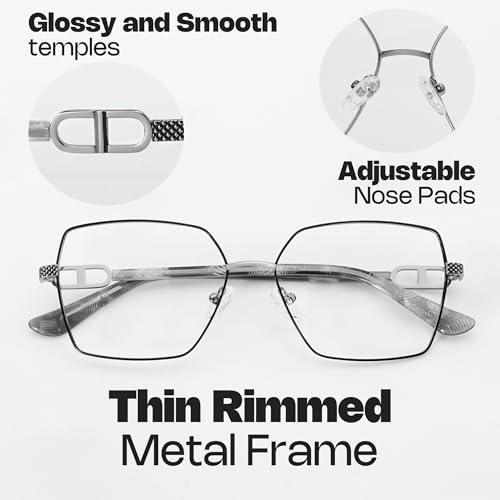 Image of Zeelool Glasses Frame for Women, Metal Thin Rim Blue Light Blocking Glasses Eyeglasses with Non-prescription Clear Lens