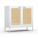 Skokliz Küchenschrank mit Arbeitsplatte, Anrichte mit 2 Türen, Barschrank, Sideboard für Küche, Rattan-Aufbewahrungsschrank mit natürlichem Rattan-Geflecht für Eingangsbereich und Küche