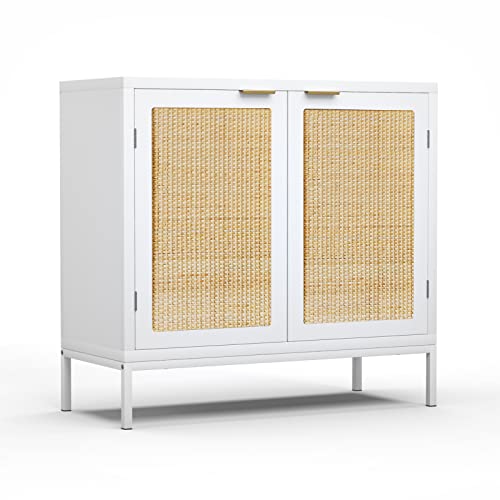 Anmytek Rattan Cabinet, White Sideboard Buffet with Storage Spacious Storage