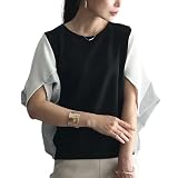 [Tamglean Quion] ドルマンスリーブプルオーバー レディース ブラウス 丸首トップス 切り替えデザイン おしゃれ ゆったり 細見え きれいめ カジュアル 夏 大人