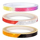 ZORVYN 3 Rotoli Nastro Riflettente Autoadesivo – Impermeabile con Motivo Esagonale per Bici, Casco, Moto e Auto (10 mm × 8 m, Rosso/Bianco, Nero/Arancione, Multicolore)