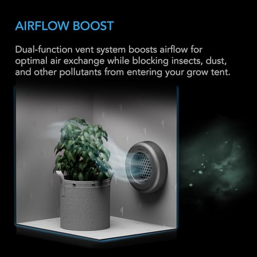 AC Infinity Grow Tent Duct Vent, 2 Pack – Light-Blocking Twist-On Air Vents with Built-in Adapter, Insect & Dust Filter, High Airflow, Fits Standard 6-Inch Duct Ports