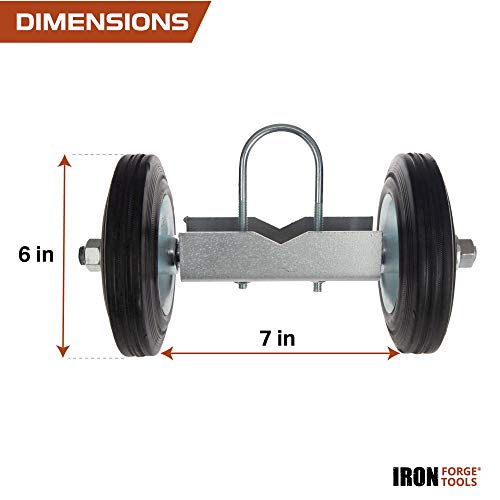 Image of Iron Forge Tools 6 Inch Hard Rubber Under Mount 2 Fence Gate Wheel, Heavy Duty Sliding Gate Wheels for Wooden or Metal Tube Type, 7 Inch Axle - Adjustable Steel U-Bolts for Mounting