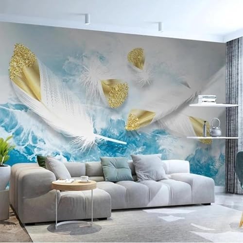 Tzxztt Abstracto Azul Tinta China Colorido Plumas Papel Pintado 3D Seda Texturizada Primera Calidad Neutros Material Ideal Para SalóN Dormitorio-200cm×140cm