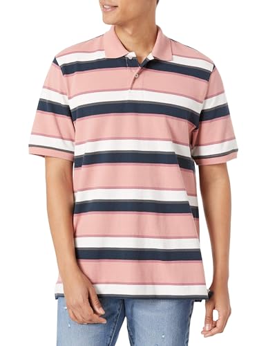 Amazon Essentials Men's Regular-Fit Short-Sleeve Cotton Piqué Polo Shirt (Available in Big and Tall), Pink Stripes, XS