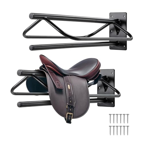 VEVOR Saddle Rack with Pad Bar, 23.8 x 12.6 x 10.2 in, 2 Packs Wall Mounted Saddle Stand, Heavy-Duty Steel Saddle Holder, Western & English Saddle Rack for Horse Stall, Barn, Trailer, Tack Room by VEVOR - Used condition - CA$55.03