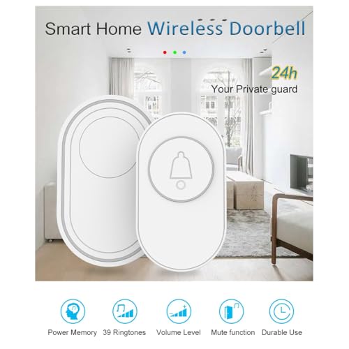 Timbre inalámbrico impermeable con volumen ajustable y luz indicadora de aviso 6
