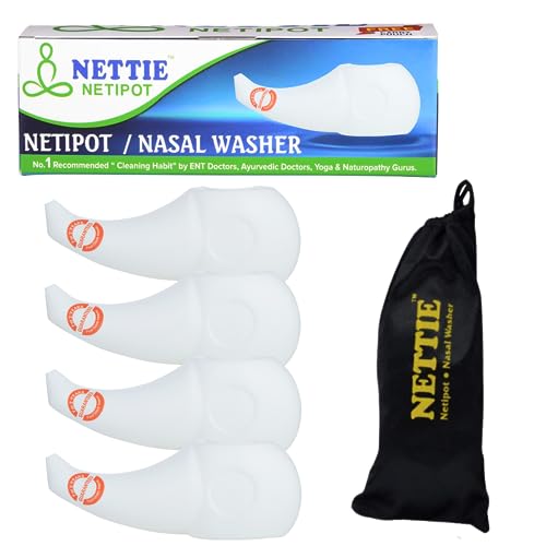Image of NETTIE Neti Pot |Food grade material, 300ml capacity, BPA Free, free carry pouch, ergonomic Nasal Irrigation for Effective Relief of Sinusitis, Allergies and Cold Symptoms jalaneti pot - Pack of 2