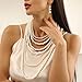 Bmirth Long Pearl Necklace Layered Pearls Necklace and Earrings Set Pearl Body Jewelry