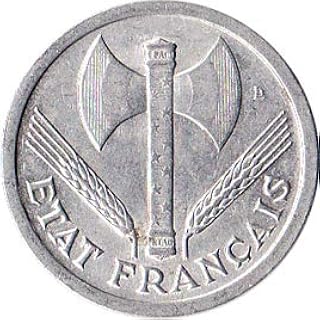 1941-1944 Authentic Historical 2 Franc Vichy France WW2 Era Occupation Coin Comes With A Certificate of Authenticity Circulated Graded by Seller