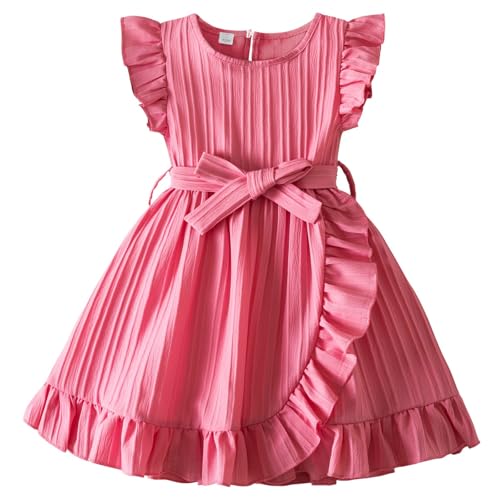 Girl's Dresses Ruffle Sleeve Tiered Swing A-Line Dress Toddler Cute Midi Casual 𝗦undress Summer Beach Dress
