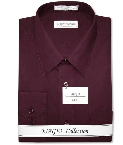 Biagio Men's 100% Cotton Solid Burgundy Color Dress Shirt Sz 20 36/37 #TOP1