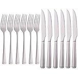 Meisha Harley Pattern Steak Knife and Fork Set, Silver Table Knife Set, 6 Steak Knives & 6 Dinner Forks, Stainless Steel Professional Serrated Steak Knives for Multipurpose (Pack of 12)