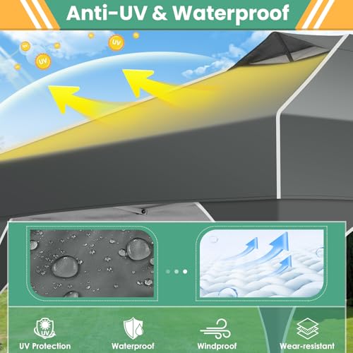 COBIZI Faltpavillon 3x3 Wasserdicht Stabil, EIN-Tasten-Zentralverriegelung, Partyzelt mit Entlüftung, Fluoreszierenden Streifen, 3 Seitenteilen, Höhenverstellbar Gartenzelt, Grau