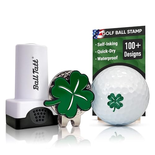 Ball Tatt Golf Ball Stamp, with 1.25" Hat Clip and Custom Marker, Clover