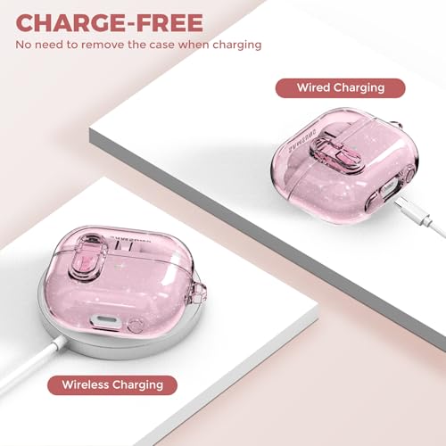 OTOPO Compatible with Samsung Galaxy Bud 3 Pro Case/Buds3/Buds 3 FE Case Clear Lock Clip with Cleaner Kit, Transparent TPU Galaxy Buds Pro 3 Protective Cover Men Women with Carabiner, Glitter Pink by OTOPO - Image 3