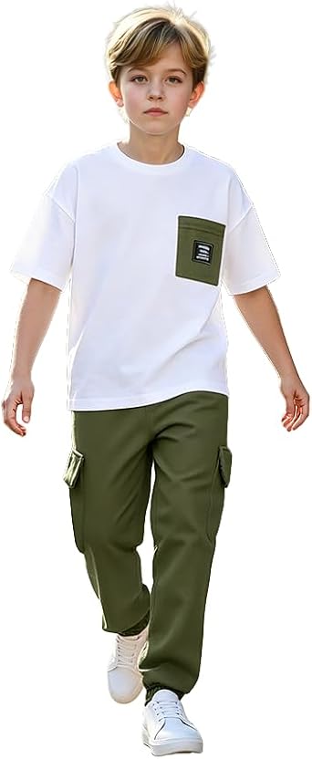 Boys Sweatshirt and Cargo Pants Set 2 Piece Outfit for Kids 4-12