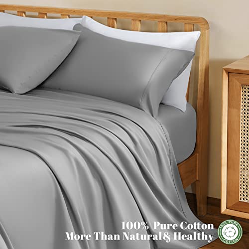 Lbro2M 100% Cotton 1200 Thread Count Sheets Set Queen Size,Bed Sheet 4 Piece Sets,16 Inches Deep Pocket,All Season,Bedding Super Soft Comforterble Breathable,Sateen Weave Long Staple Grey #TOP1