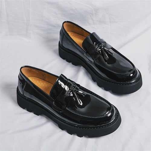 Mens Leather Slip-On Chunky Tassel Loafer Shoes Fashion Comfortable Round Toe Low Top Outdoor Walking Lug Sole Non-Slip Penny Loafers Business Dress Shoes for Men3