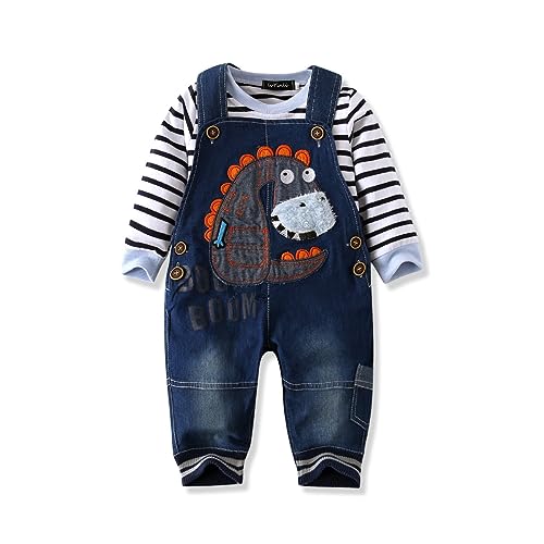 LvYinLi Cute Baby Boy Clothes Suit Toddler Boys' Striped long Sleeve T-Shirt+Denim Overalls Jumpsuit Pants Outfits Sets (3-9 months, Light Blue)