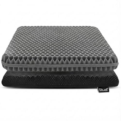 Sitwell Honeycomb Gel Seat Cushion Cooling Pressure Relief Pad for Coccyx Tailbone & Sciatica Office Chair Car & Wheelchair Cushion with Washable Cover Grey (Regular)