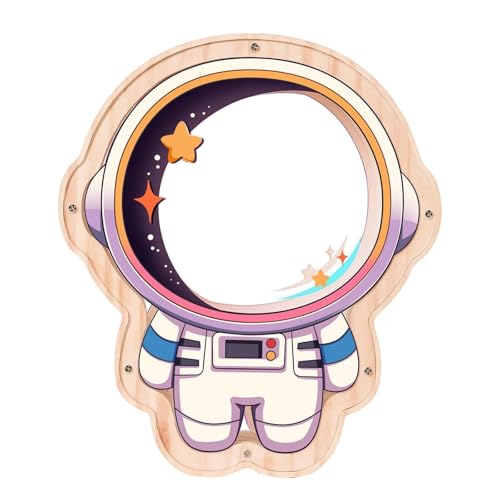 Uniwooder Wooden Astronaut Piggy Bank for Kids, Unbreakable Kids Space Coin Bank with Sticker, Wooden Cashbox Toddler Money Jar, Educational Toy for Boys, Girls, Easter, Birthday Gifts for Boys, Girls