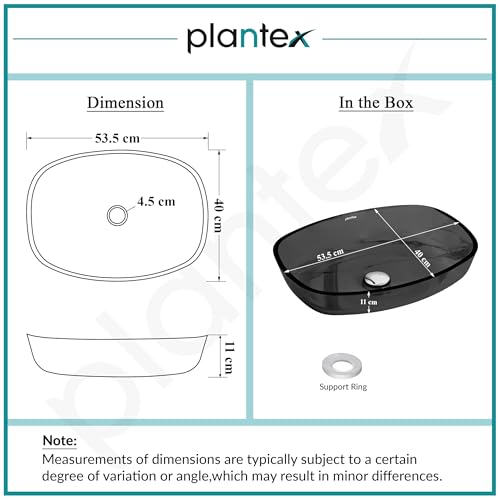 Image of Plantex Glass Basin For Bathroom /Tabletop Wash Basin /Luxury Countertop Sink For Home /Office /Hotel (21 X 16 X 4 Inch - Black)