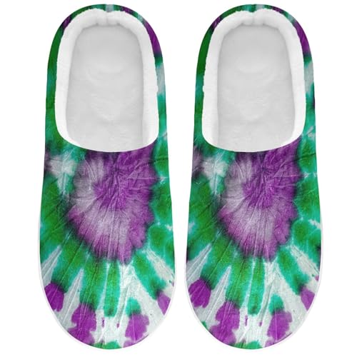 House Fuzzy Slippers Tie-dye Green Purple Anti-Slip Warm Shoes for Womens and Men 20862061