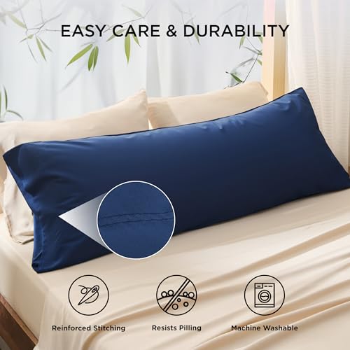 Bedsure Body Pillow Cover - Navy Long Cooling Pillow Cases, 100% Rayon Derived from Bamboo, Cool Body Pillowcase with Envelope Closure for Women, Men, 1 Pack, 20x54 Inches