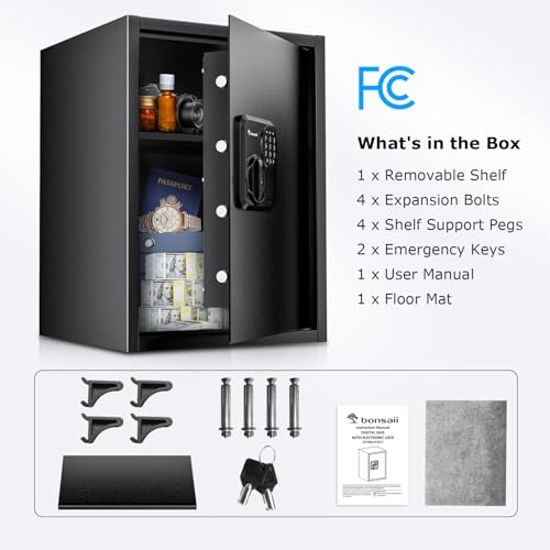 Bonsaii 1.8 Cubic Feet Security Home Safe with Digital Keypad, Security Box for Jewelry, Cash, Guns | Document Safe (14.2\"x12.99\"x19.7\")