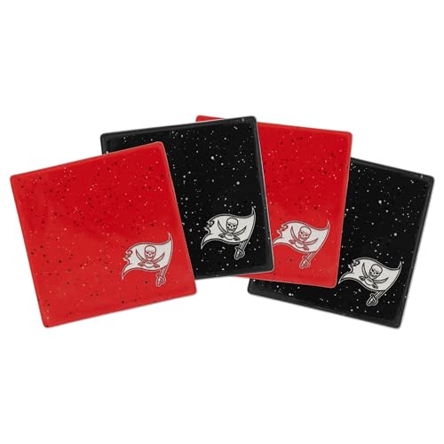 Rico Industries NFL Football Tampa Bay Buccaneers Standard Set of 4 Ceramic Drink Coasters with Non-Slip Cork Base for Drinks