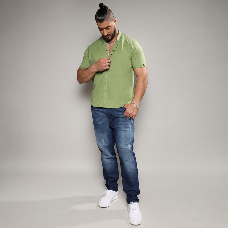 Image of Instafab Plus Men's Shirt for Casual Wear | Spread Collar | Short Sleeve | Button Closure | Plus-Size Fit | Cotton Shirt Crafted with Comfort Fit for Everyday Wear