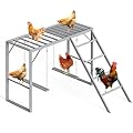 Chicken Perch Swing, Chicken Roosting Bars with Ladder for Coop, Metal Pet Swing Set for Pet's Healthy & Happy for 8-10 Chick, Grey