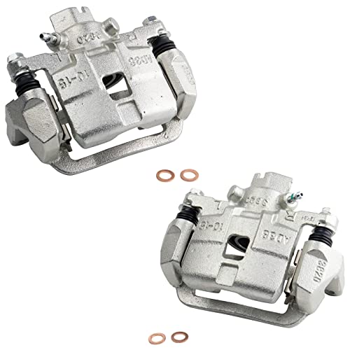 Image of TRQ Rear Driver and Passenger Side Brake Caliper Set Caliper Brackets Hardware Compatible with 03-06 Subaru Baja 00-04 Legacy 00-04 Outback