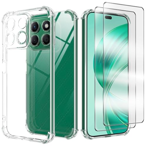 WQRTYJK Cover Compatibile per Honor X8C con 2 Pellicola Vetro Temperato, Morbido Silicone ed Antiurto Protettivo Bumper TPU Gel Smartphone Custodia Case - Trasparente