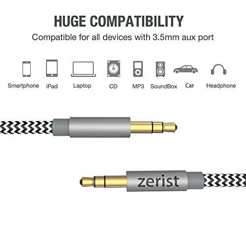 Zerist 3.5Mm Stereo Audio Cable Extension Male To Male Nylon Braided 10Ft/3M Tangle-Free Aux Cable For Headphones, Ipods, Iphones, Ipads, Home/Car Stereos And More (Black) #TOP1