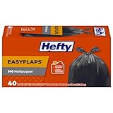 Hefty Easy Flaps Multipurpose Large Trash Bags, Unscented, 30 Gallon, 40 Count