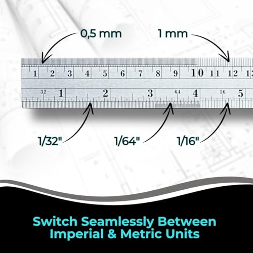 NOKKO Metal Ruler 18 Inch - Pack of 10 - Stainless Steel Ruler Set with Straight Edge Rulers - Precise Metric & Imperial Measurements - Ideal for School, Office, Woodworking & Craft Projects by NOKKO - Image 7
