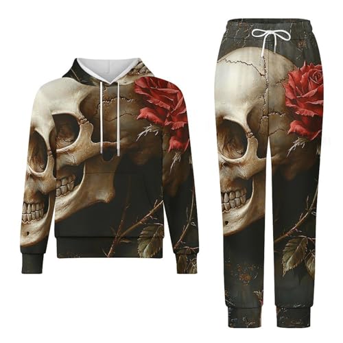 Boys' Girl's Sweatshirt Set 2 Piece Pullover Hoodie Jogger Sweatpants Pants, Skull And Rose Art4
