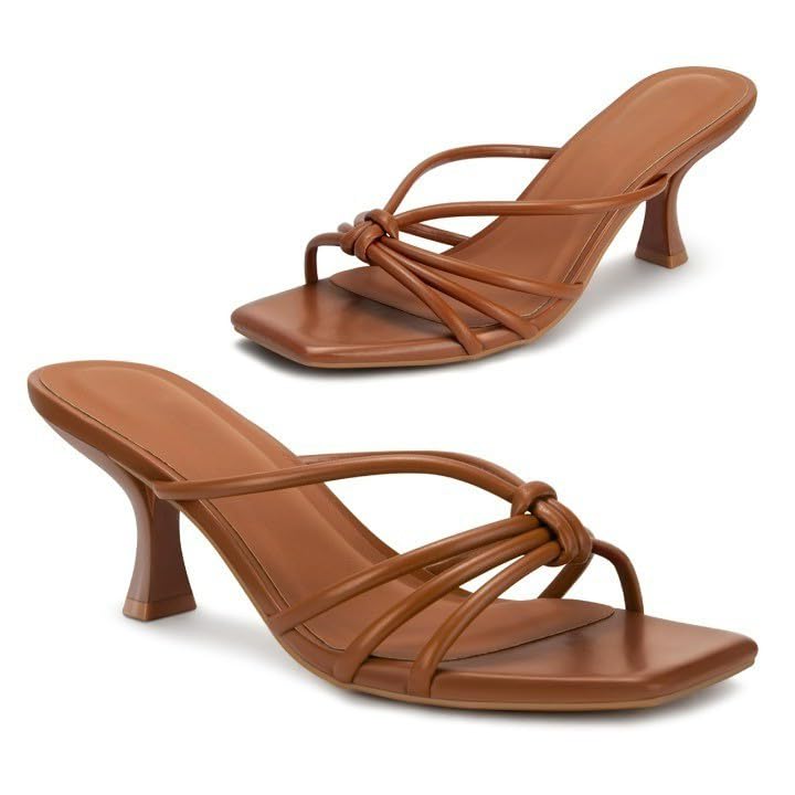 Women's Minimalist Tied Strappy Kitten Heel Sandals, Square Open Toe Slip-on Low Heel Mules, Elegant Summer Dress Shoes for Party, Evening, and Casual Wear, Multicolor