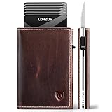 LORZOR Wallet for Men with Metal Card Holder, Pop Up Wallet, Finest Full Grain Leather Trifold Wallet, Smart, Minimalist, RFID Blocking, Front Pocket, ID Window, VintageBrown/Silver