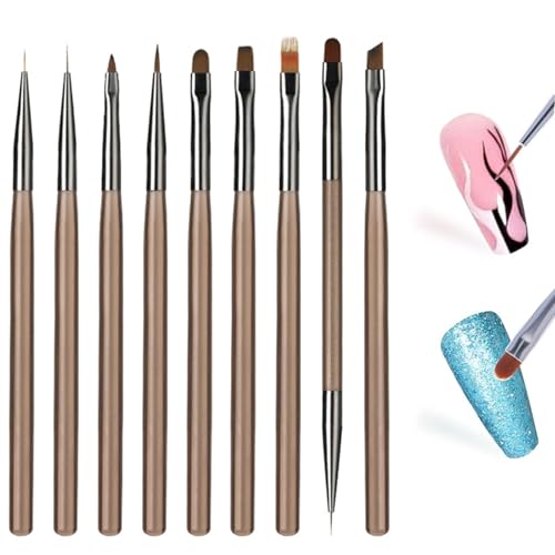 9 Pcs Nail Art Brushes Set,French Tip Brush,Nail Art Brush Tools Brown