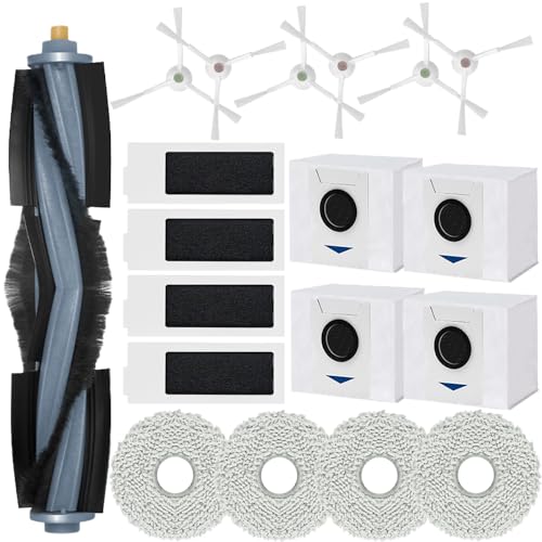 Anwor 19 Stück Zubehör für Ecovacs Deebot T20 OMNI, T20e OMNI Staubsauger Roboter, 1 Hauptbürsten, 4 Hepa Filter, 4 Staubbeutel, 4 Wischtücher, 6 Seitenbürsten Ersatz-Set