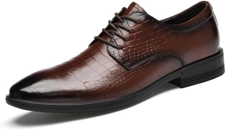 Dress Shoes for Men Lace Up Plaid Burnished Toe Derby Shoes Low Top Resistant Non Slip Party