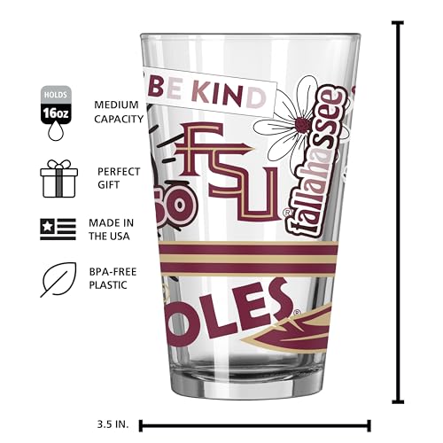 Image of Logo Brands NCAA 16 oz Pint Glass - Durable Glass With Bold Team Color- Chip-Resistant Rim Drinkware For Fans, Tailgates, Home Bars & Everyday Use