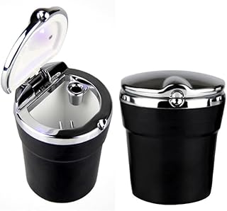 KaberMisr 2020 Car Ashtray Self-extinguishing Smokeless Portable LED Light Car Cup Holder (1 Piece, Black, Code:1295)