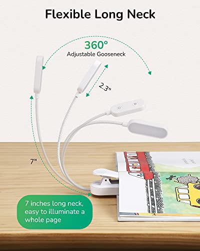 Image of EDISHINE Reading Light, USB Rechargeable Clip On Book Light, 3 Color Modes & Stepless Dimmable, 2 Charging Modes, Eye Care LED Lamp for Readers, Kids, Bookworms, Travel (White)