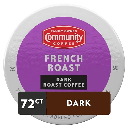 Image of Community Coffee French Roast 72 Count Coffee Pods, Extra Dark Roast, Compatible with Keurig 2.0 K-Cup Brewers, 12 Count (Pack of 6)