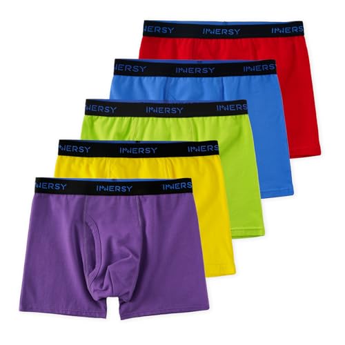 INNERSY Boys' Cotton Underwear Stretchy & Soft Boxer Briefs for 6-18 Teens 5 Pack(Rainbow Colors,Medium)