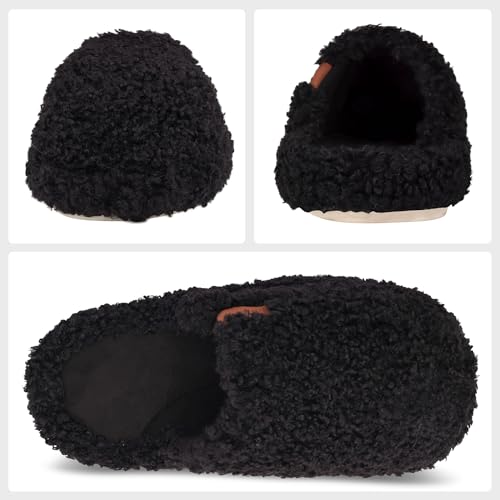 Image of Womens Fuzzy Slippers Wide Width Ladies Arch Support Memory Foam Slippers Warm Comfy faux fur Slip On Indoor House Shoes